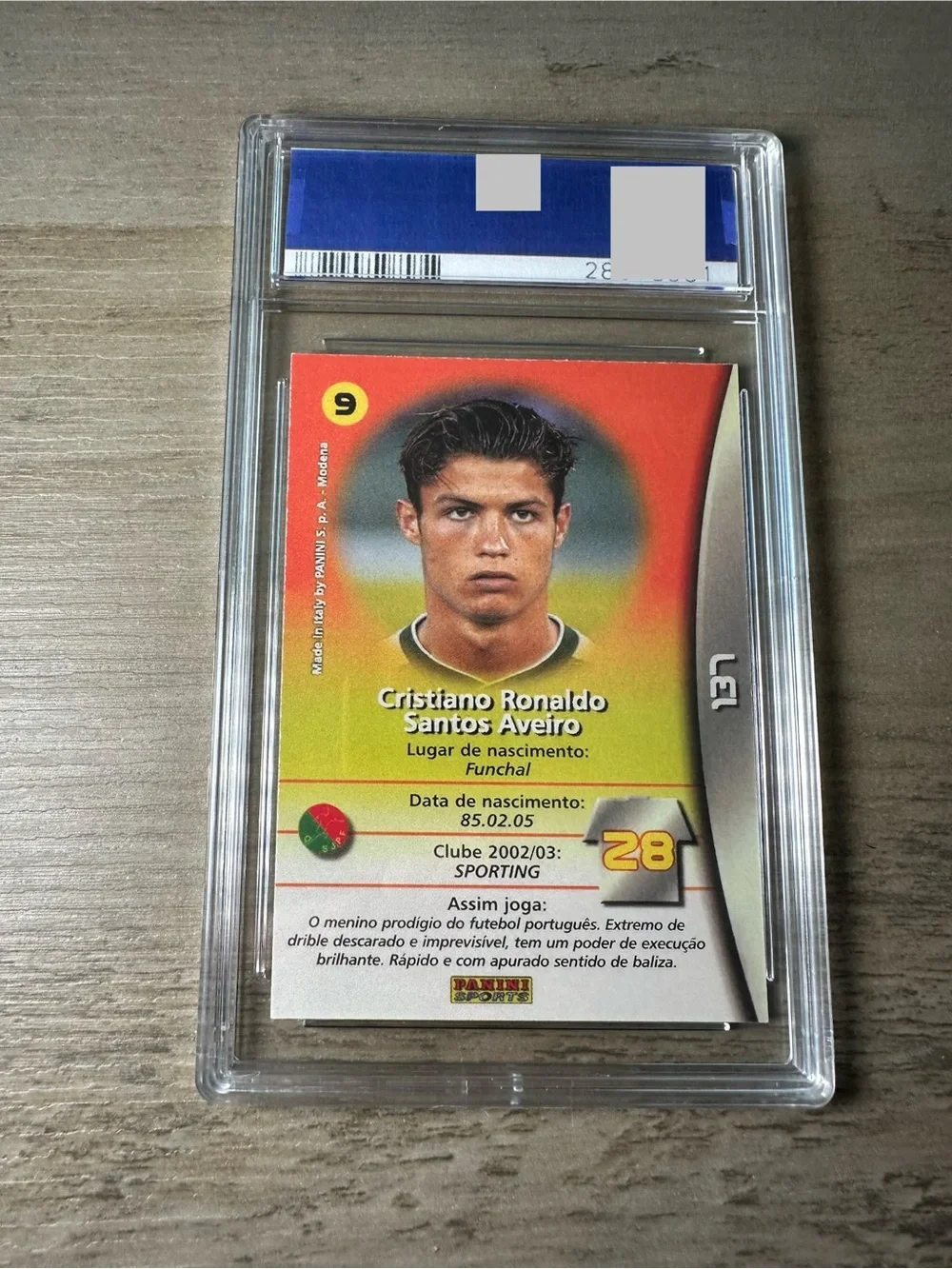 Cristiano Ronaldo Rookie Gem Mint 10 2003 Panini #137 Novelty Card. Portugal.